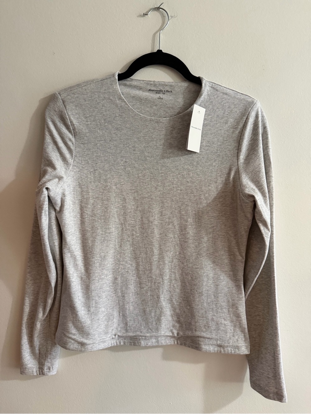 NWT Abercrombie Heather Gray Long Sleeve double layer Crewneck Tee-L